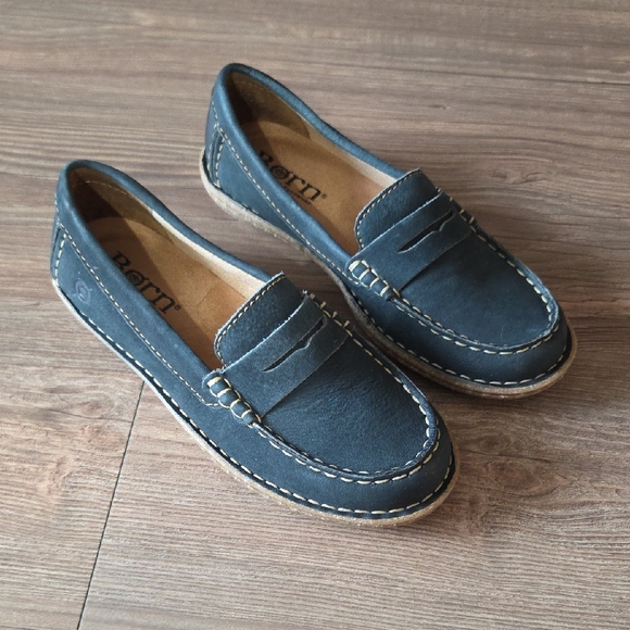 Born Shoes - Born Nerina Navy Penny Loafers - Classic Slip-On Shoes